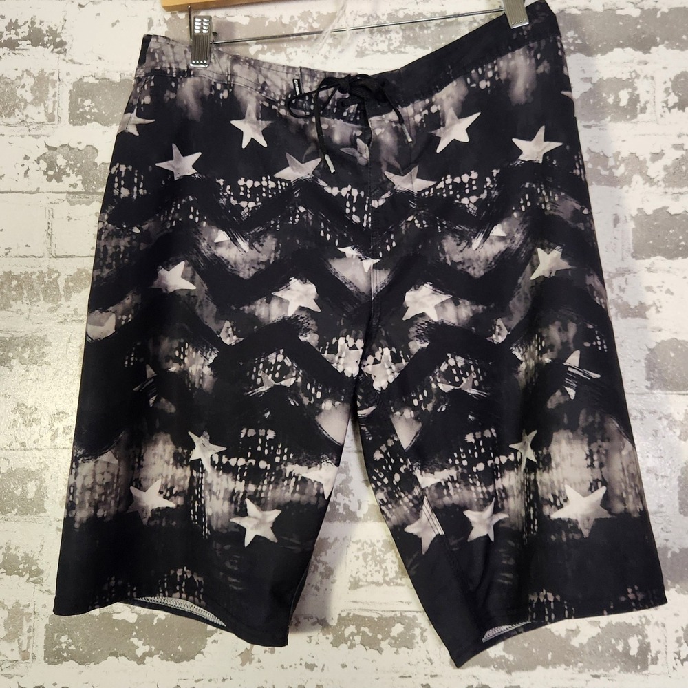 ONeill Hyperfreak‎ Mens Board Shorts Surfer Black White Star Print Size 30 Beach